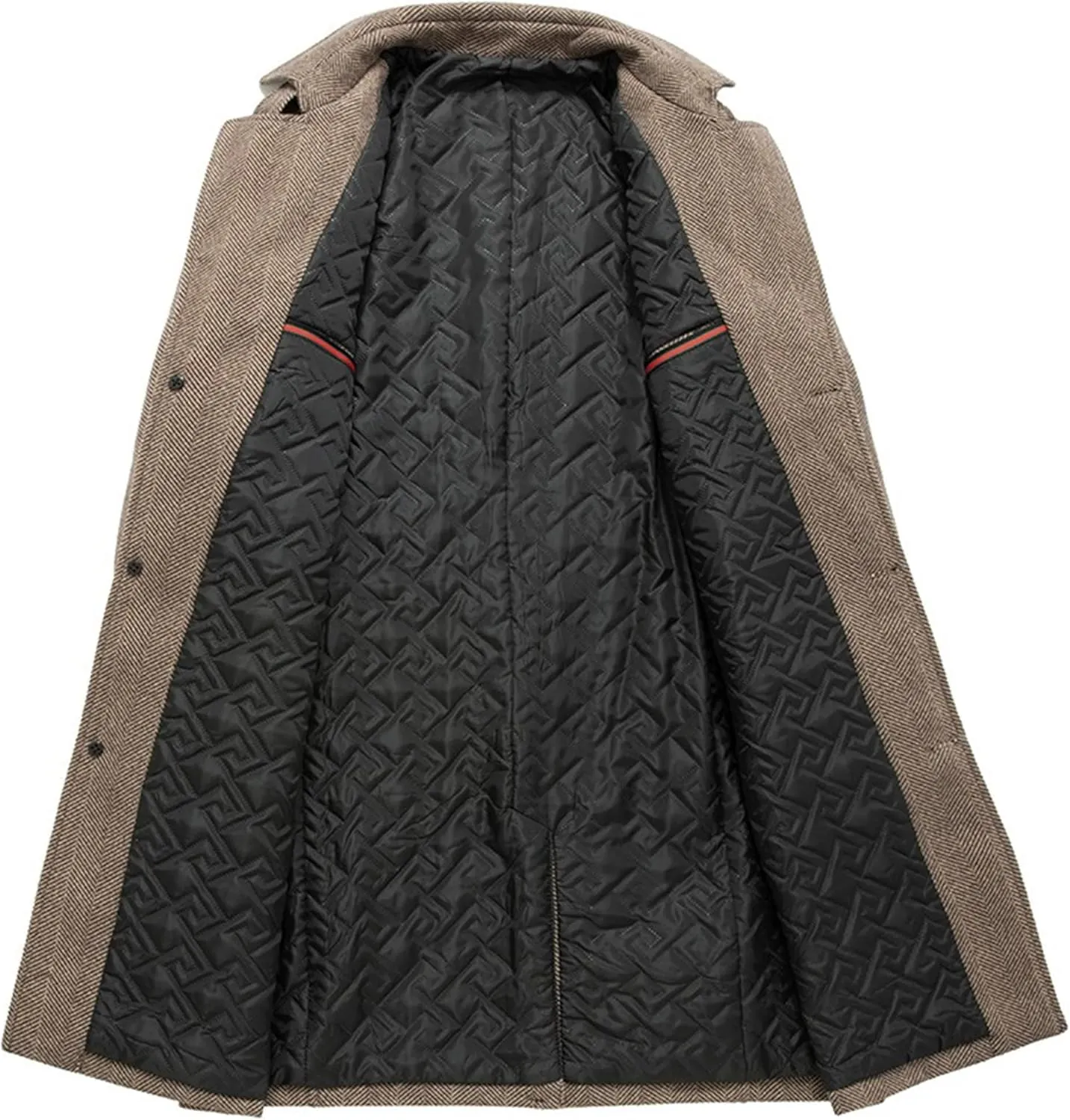 Men Single Breasted Wool Trench Coat Lapel Collar Warm Winter Overcoat Mid Length Classic Pea Coats with Pockets