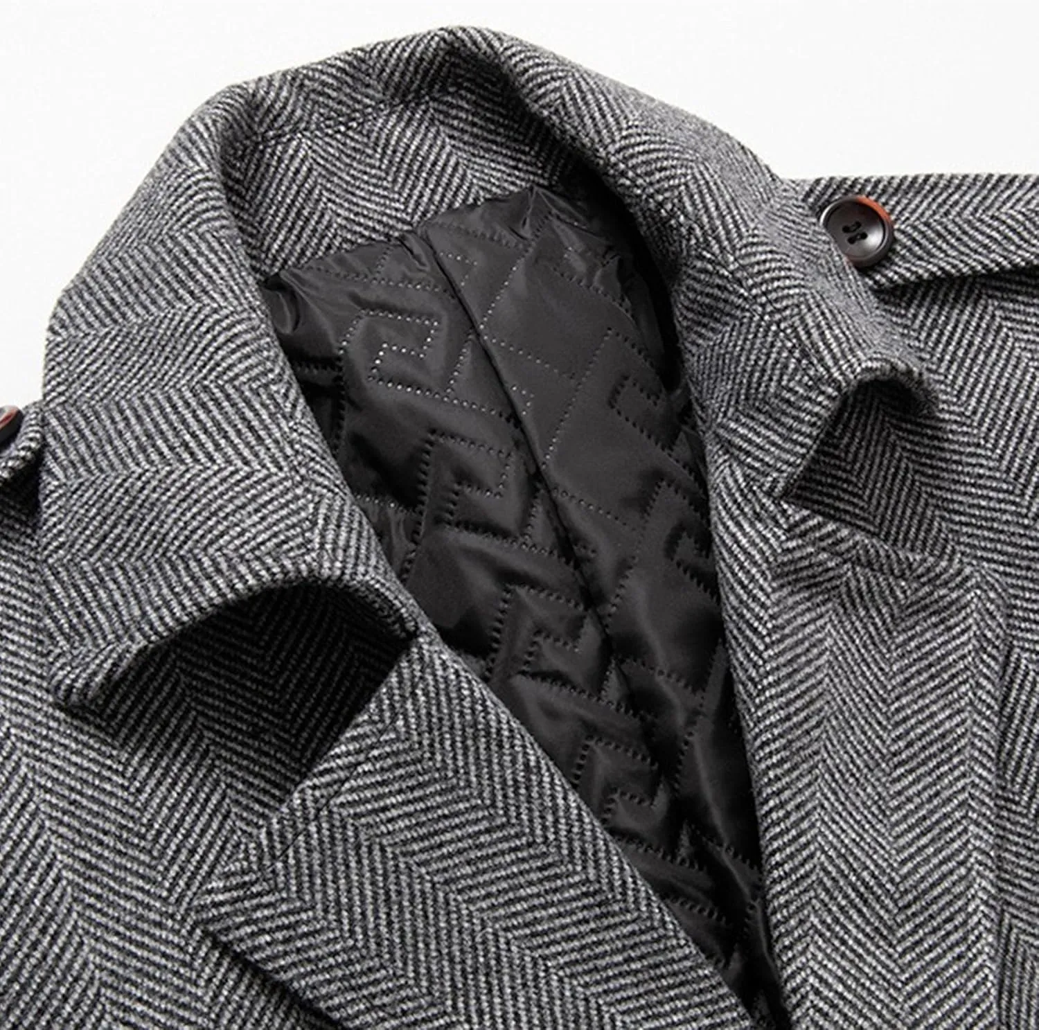 Men Single Breasted Wool Trench Coat Lapel Collar Warm Winter Overcoat Mid Length Classic Pea Coats with Pockets