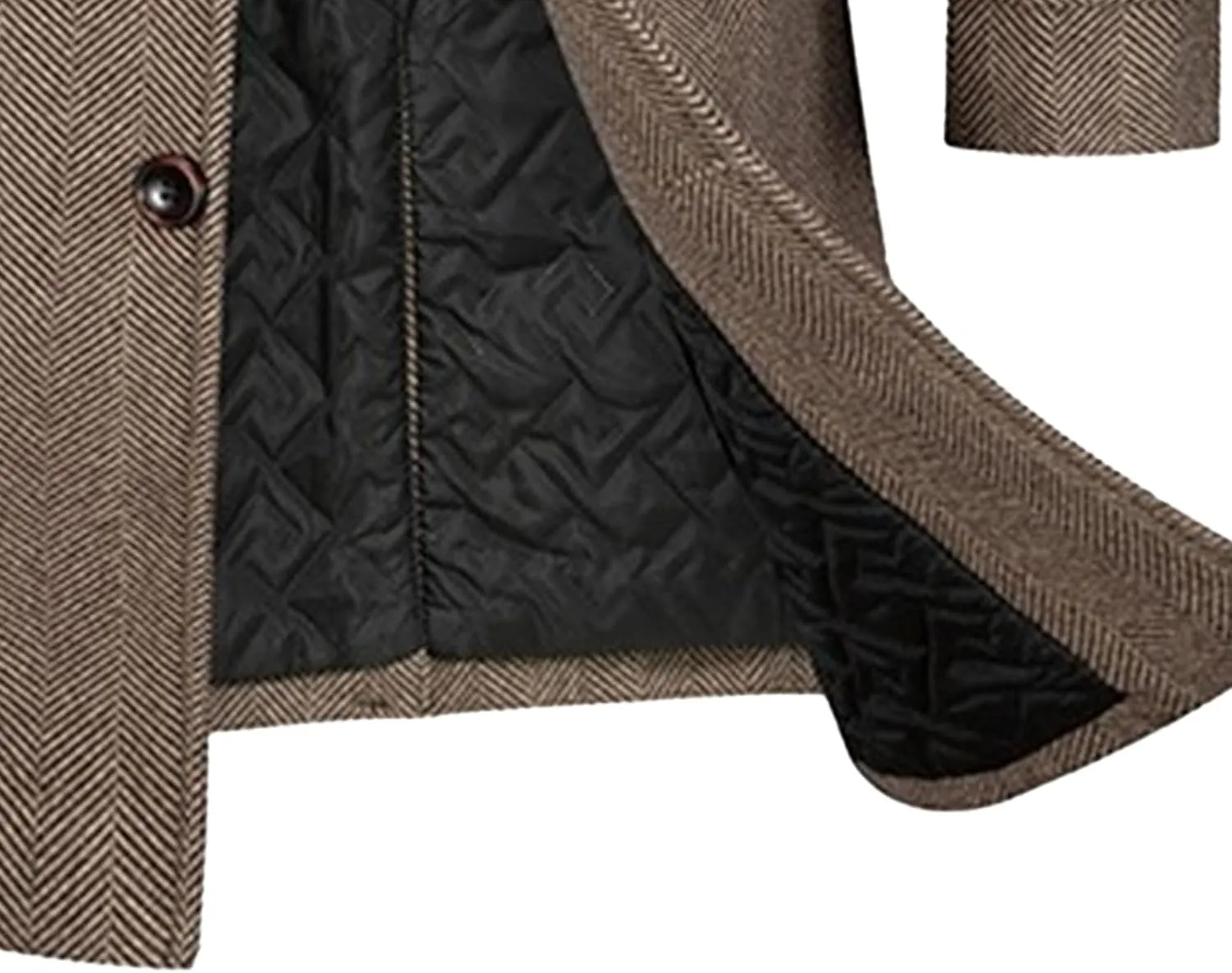 Men Single Breasted Wool Trench Coat Lapel Collar Warm Winter Overcoat Mid Length Classic Pea Coats with Pockets