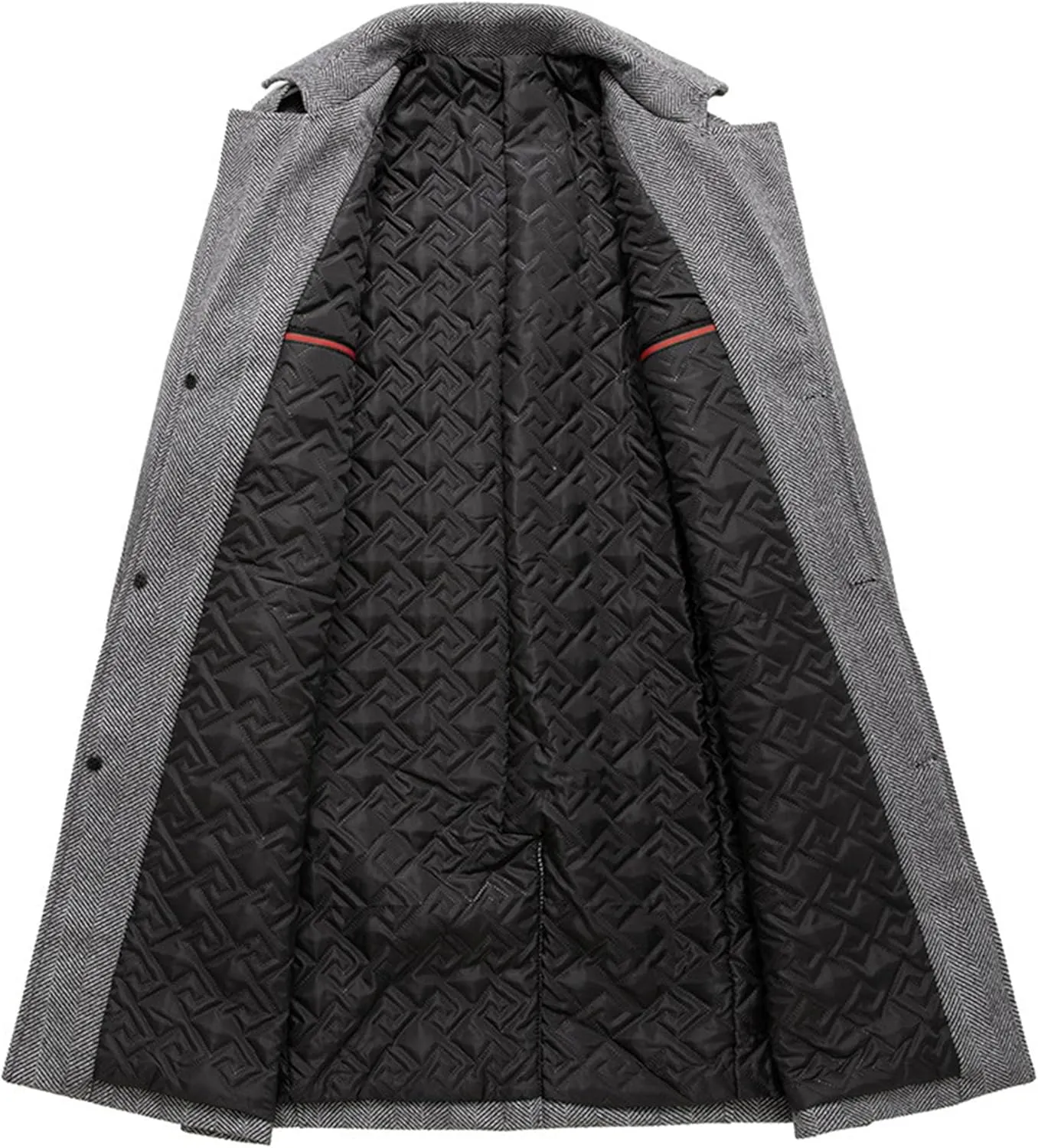 Men Single Breasted Wool Trench Coat Lapel Collar Warm Winter Overcoat Mid Length Classic Pea Coats with Pockets