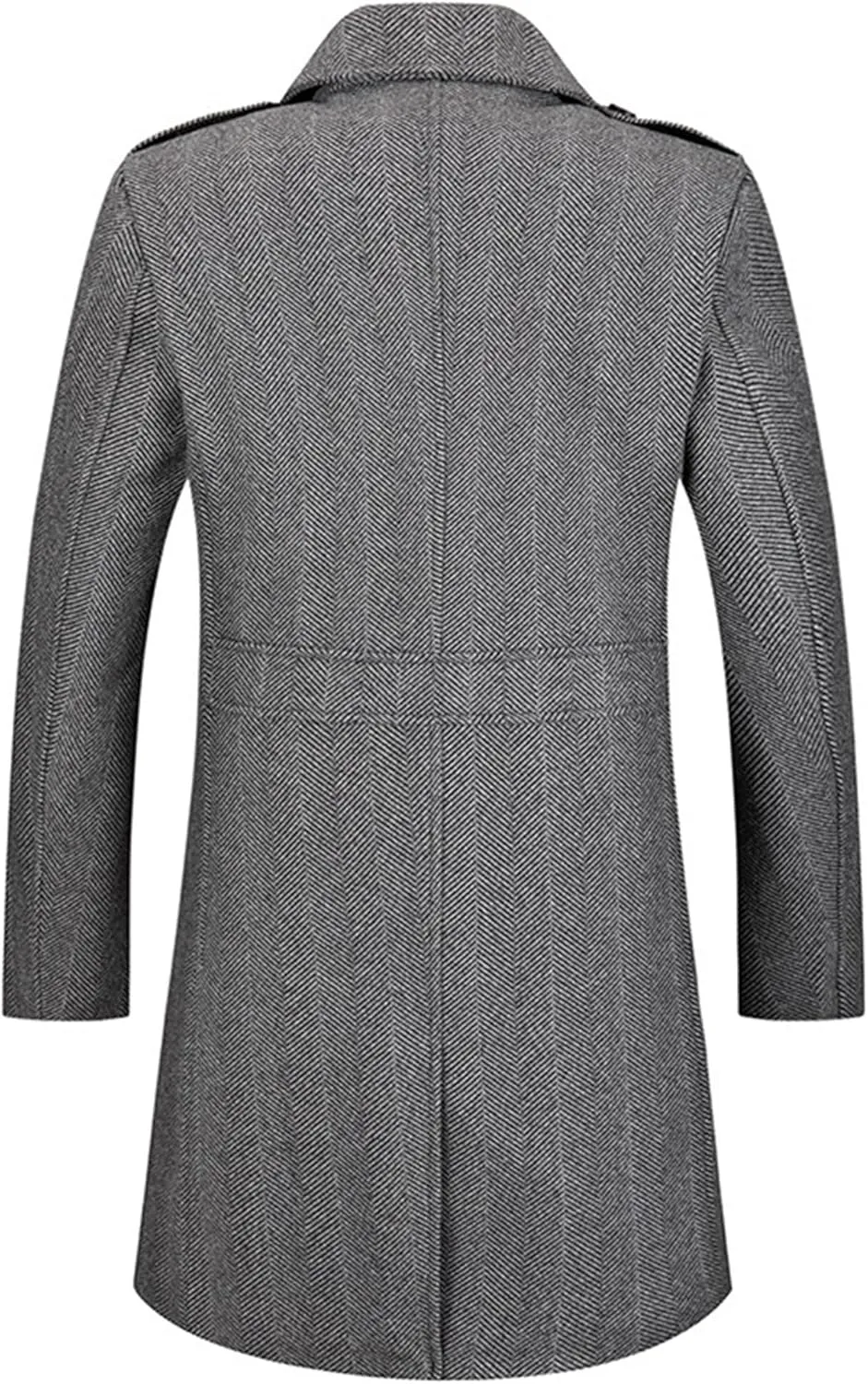 Men Single Breasted Wool Trench Coat Lapel Collar Warm Winter Overcoat Mid Length Classic Pea Coats with Pockets