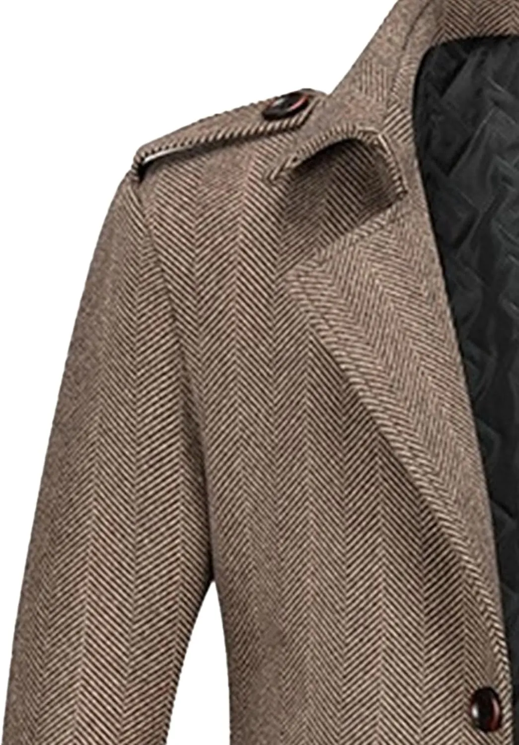 Men Single Breasted Wool Trench Coat Lapel Collar Warm Winter Overcoat Mid Length Classic Pea Coats with Pockets