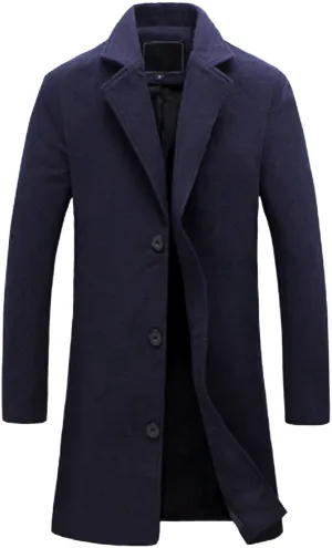 Mens Big and Tall Wool Blend Pea Coats Notched Collar Single Breasted Overcoat Winter Warm Trench Coat Long Jackets