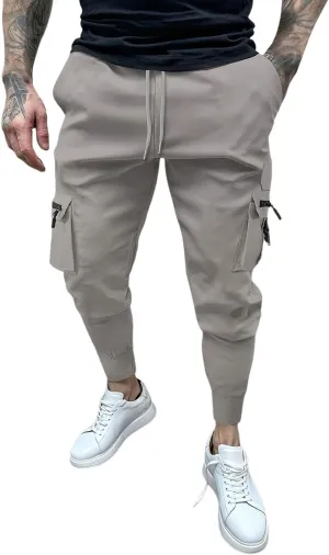 Men's Cargo Jogger Pants Stretch Sweatpants Slim Fit Tactical Pants with Zipper Pockets Casual Trousers Men's Casual Slim Fit Pants Skinny Stretch Dress Slacks #08- Grey X-Large