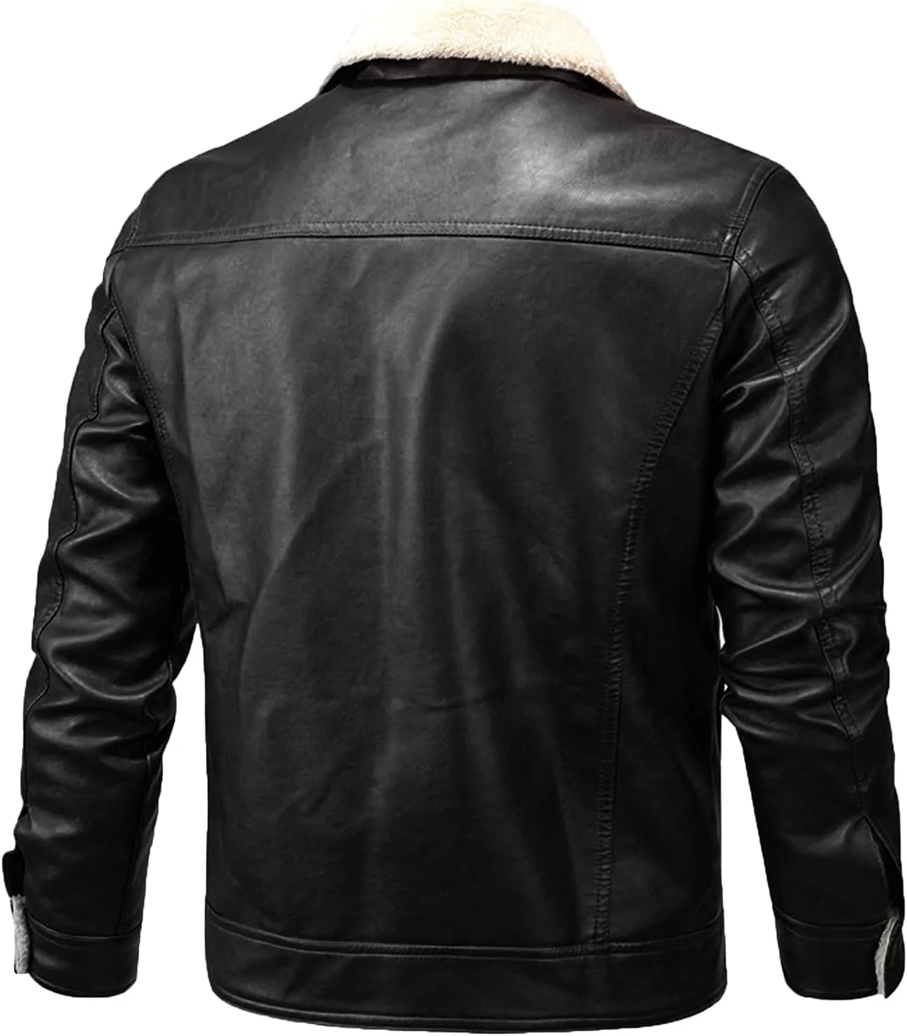 Mens Casual Sherpa Fleece Lined Pu Leather Jackets Motorcycle Bomber Thicken Cargo Coats Big and Tall L-5XL