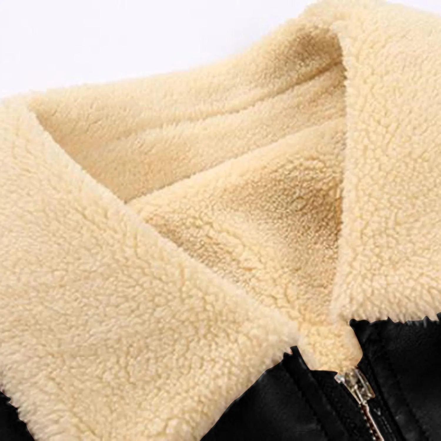 Mens Casual Sherpa Fleece Lined Pu Leather Jackets Motorcycle Bomber Thicken Cargo Coats Big and Tall L-5XL