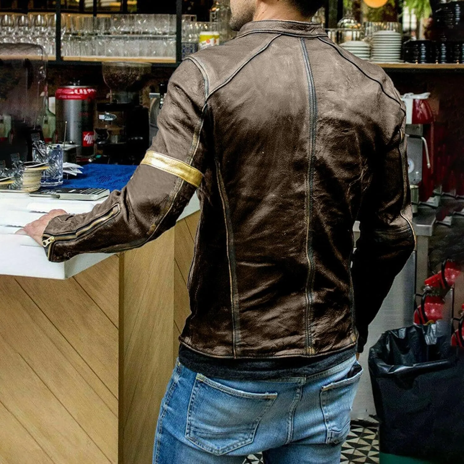 Mens Coat Jacket Stand Collar Punk Biker Leather Jacket Notch Lapel Overcoat Plus Size Wool Blend Coats Pea Coat Big