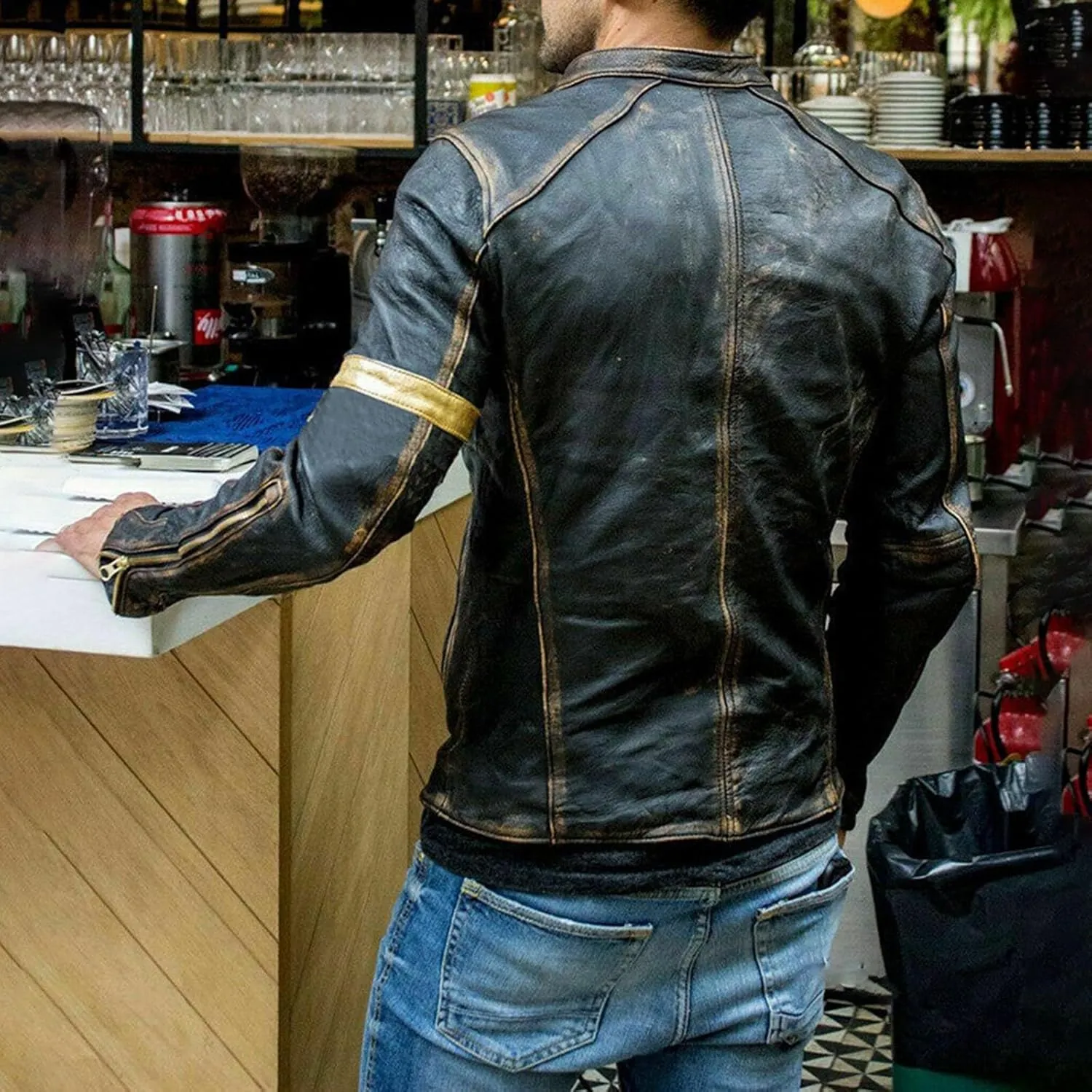 Mens Coat Jacket Stand Collar Punk Biker Leather Jacket Notch Lapel Overcoat Plus Size Wool Blend Coats Pea Coat Big