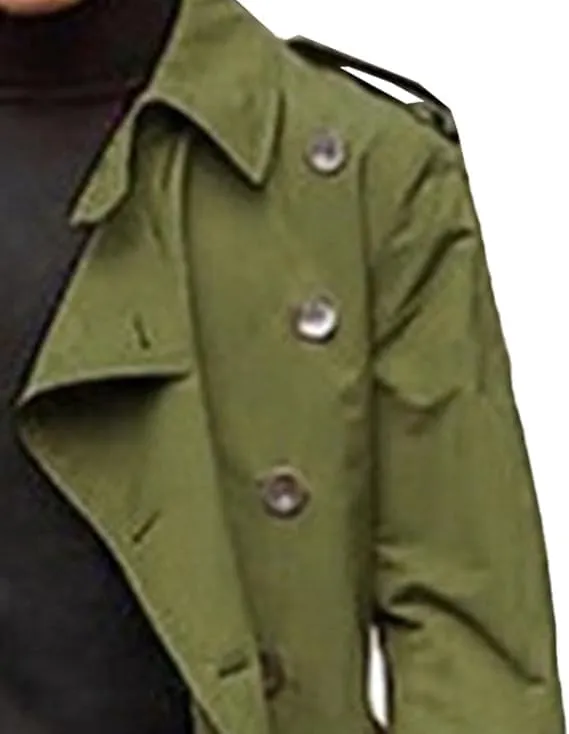 Men's Double Breasted Trench Coat Casual Slim Fit Long Jacket Lightweight Windproof Overcoat Windbreaker