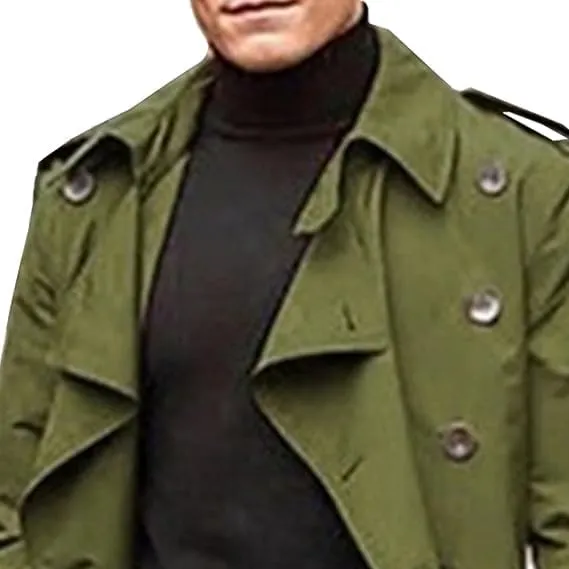 Men's Double Breasted Trench Coat Casual Slim Fit Long Jacket Lightweight Windproof Overcoat Windbreaker
