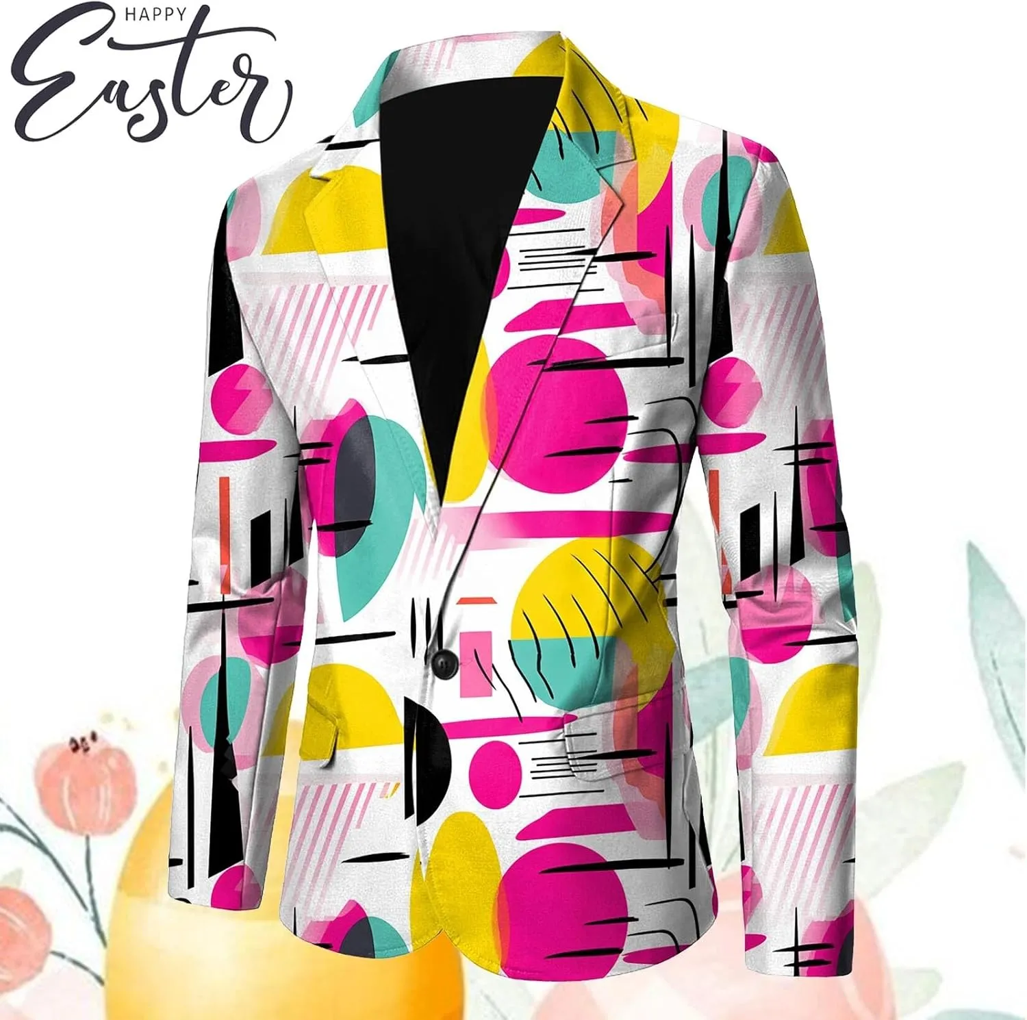 Men's Easter Bunny Egg Blazer Slim Fit Suit Birthday Wedding Party Tuxedo Suits Jacket Coats Lightweight Office Outwear