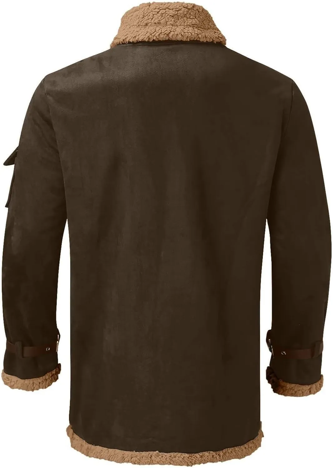 Men's Faux Leather Sherpa Fleece Lined Jackets Wool Blend Trench Coat Bomber Coat Heavyweight Suede Faux Fur Coats