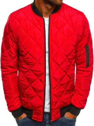 Mens Flight Bomber Jacket Diamond Quilted Varsity Jackets Winter Warm Padded Coats Outwear