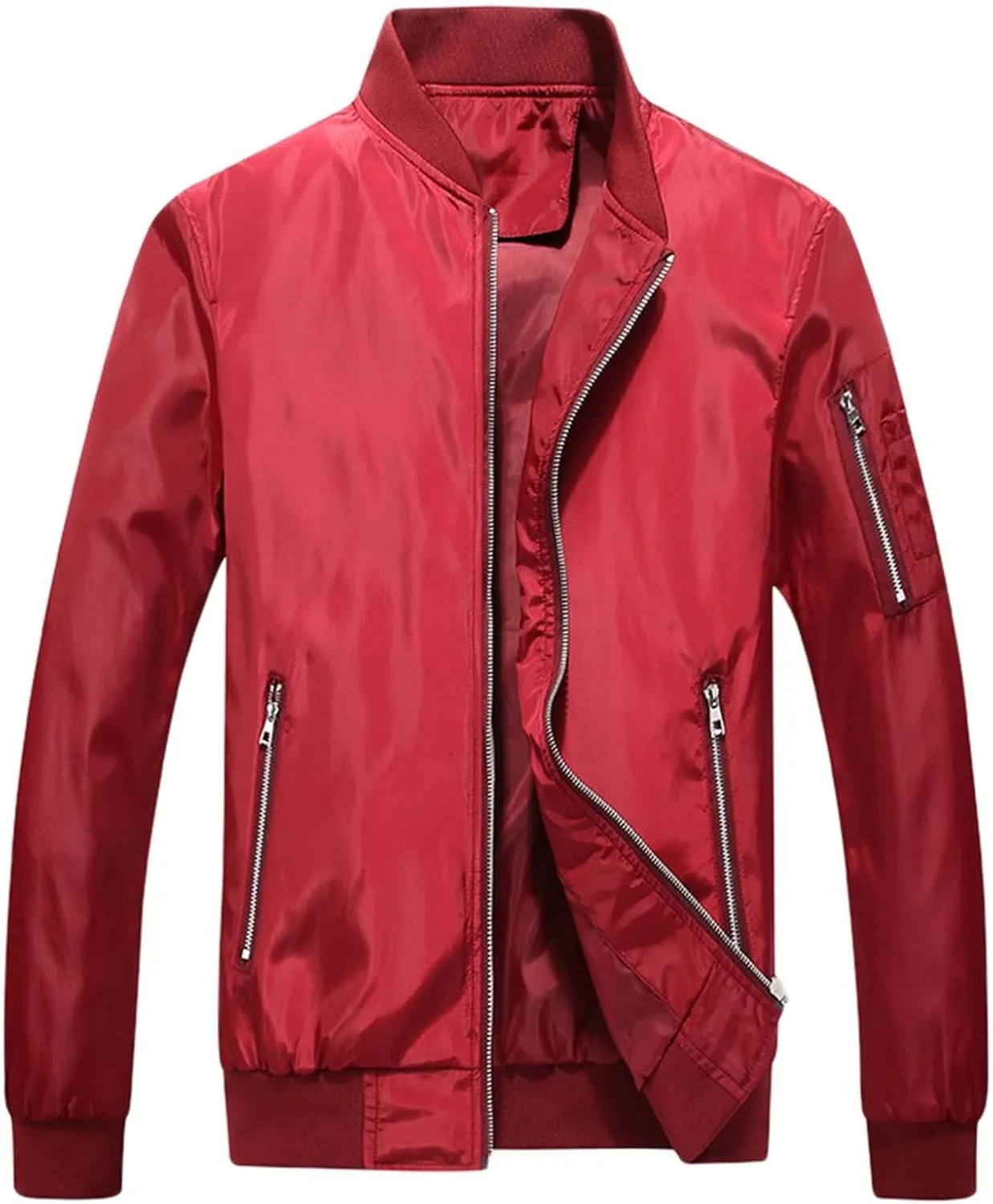 Mens Full Zip Bomber Jackets Big and Tall Windproof Windbreaker Coat with Zipper Pockets Outdoor Golf Fashion Coat