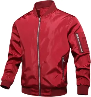Mens Full Zip Bomber Jackets Big and Tall Windproof Windbreaker Coat with Zipper Pockets Outdoor Golf Fashion Coat