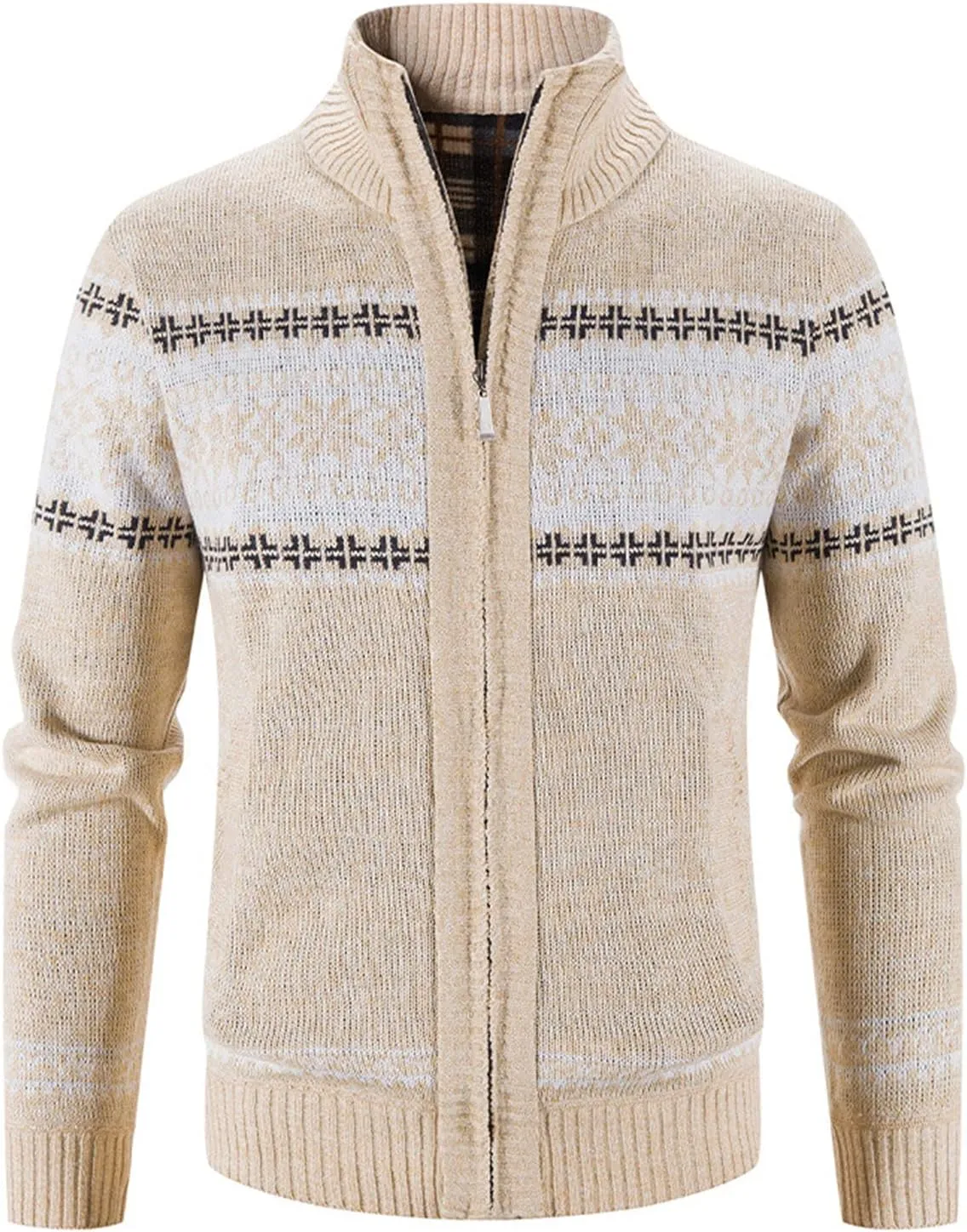 Mens Heavy Warm Sherpa Fleece Lined Stripe Hoodie Jackets Zip Up Thick Cable Knitted Cardigan Sweater Coats