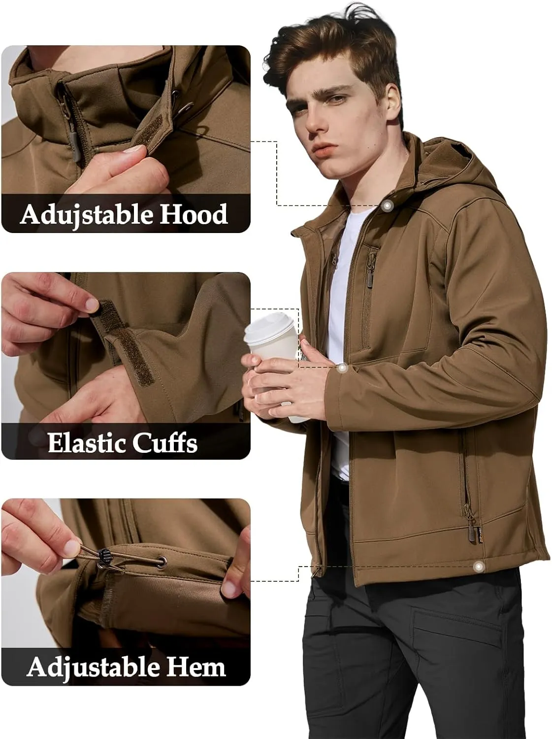 Mens Jacket Waterproof Hooded Coats Tactical Soft Shell Jackets for Men