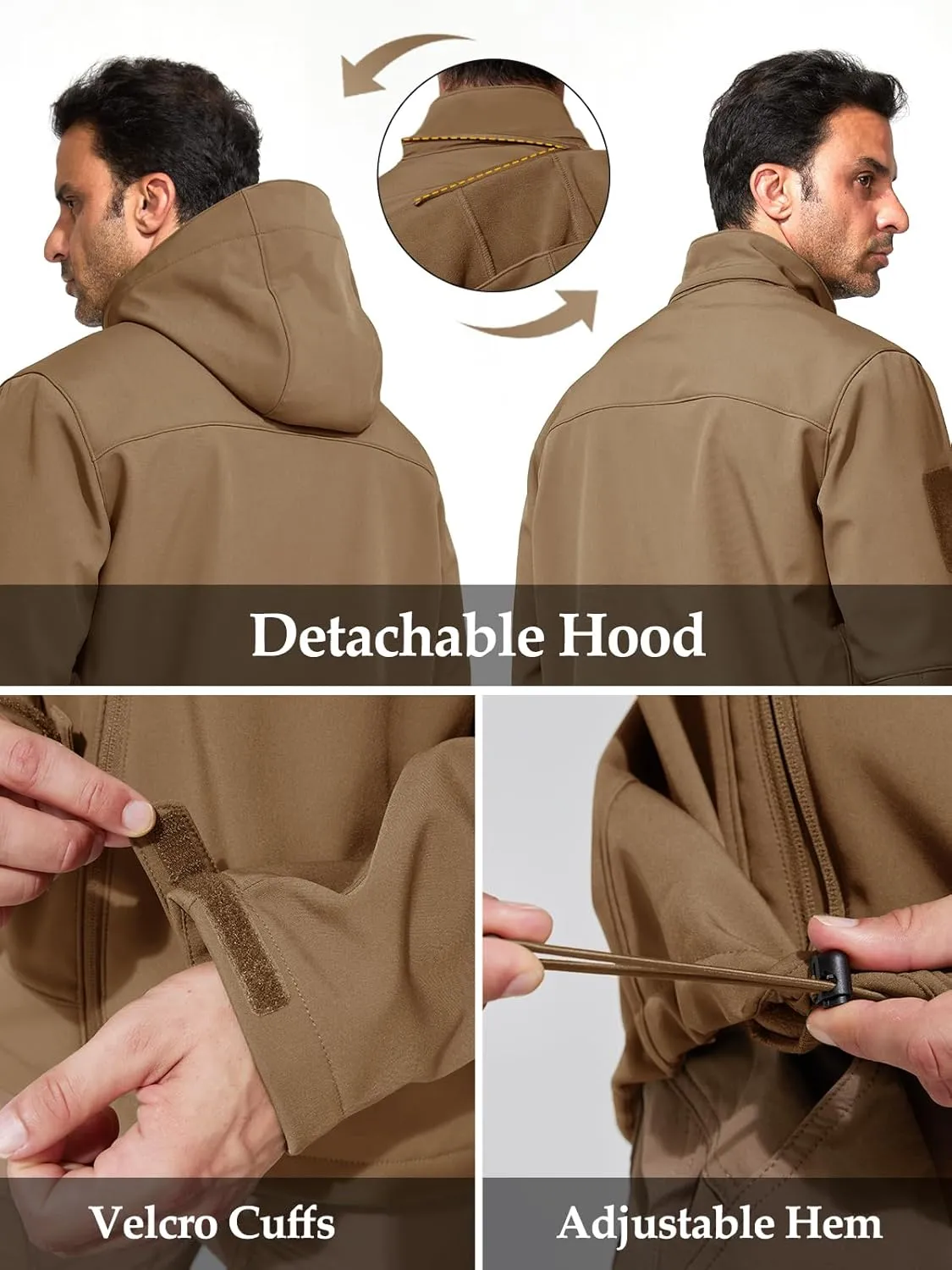 Mens Jacket Waterproof Hooded Coats Tactical Soft Shell Jackets for Men