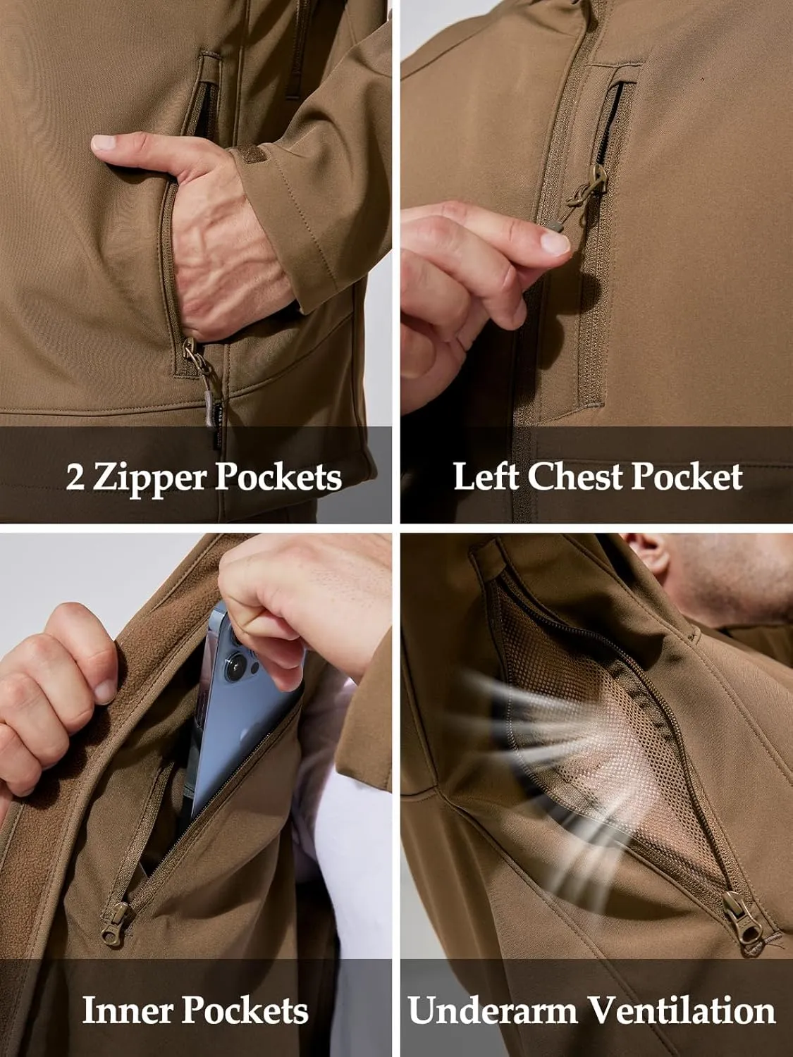 Mens Jacket Waterproof Hooded Coats Tactical Soft Shell Jackets for Men