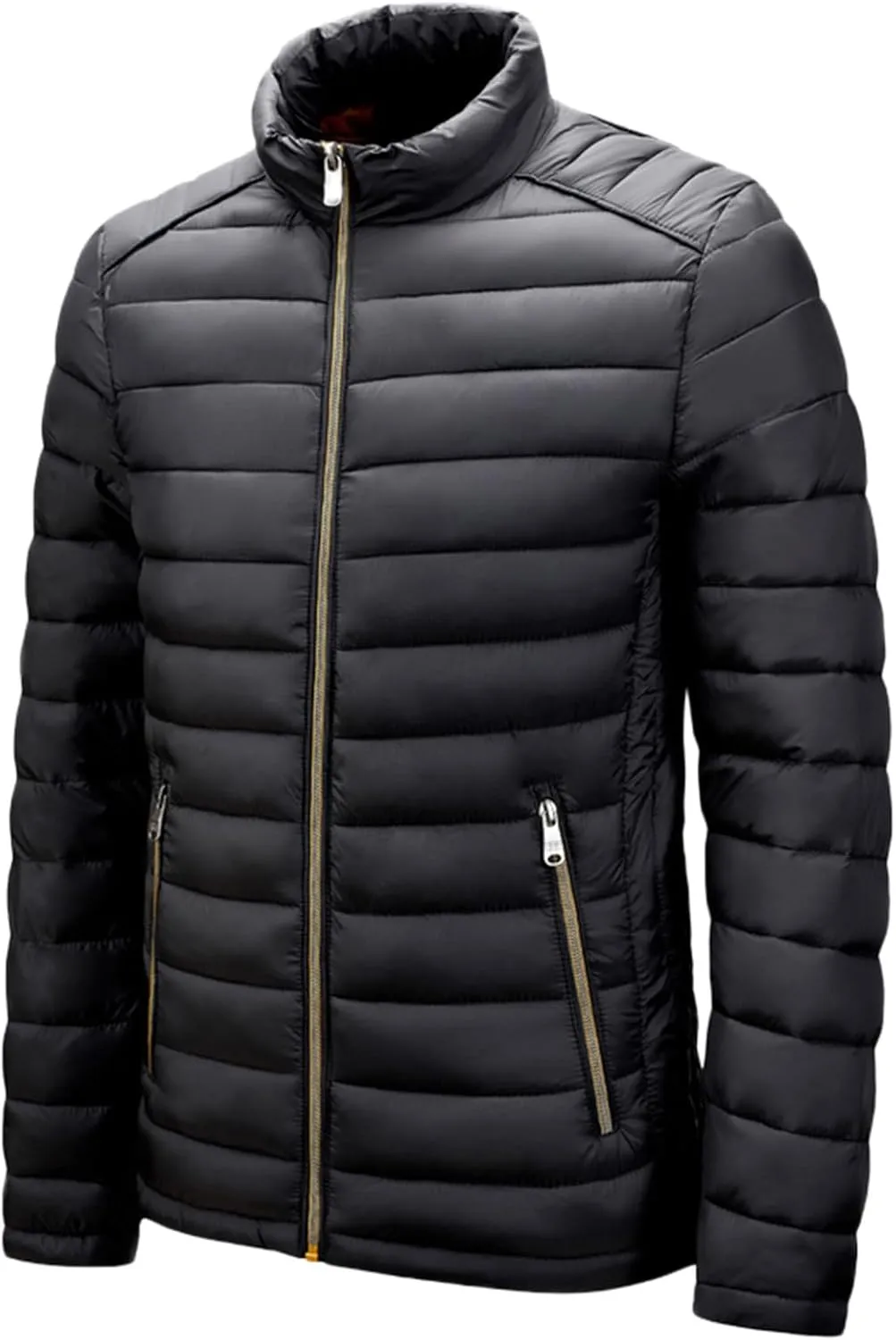 Men's Lightweight Puffer Jacket Men's Plush Autumn&Winter Color Long Solid Jacket Hooded Windproof Insulated Jacket