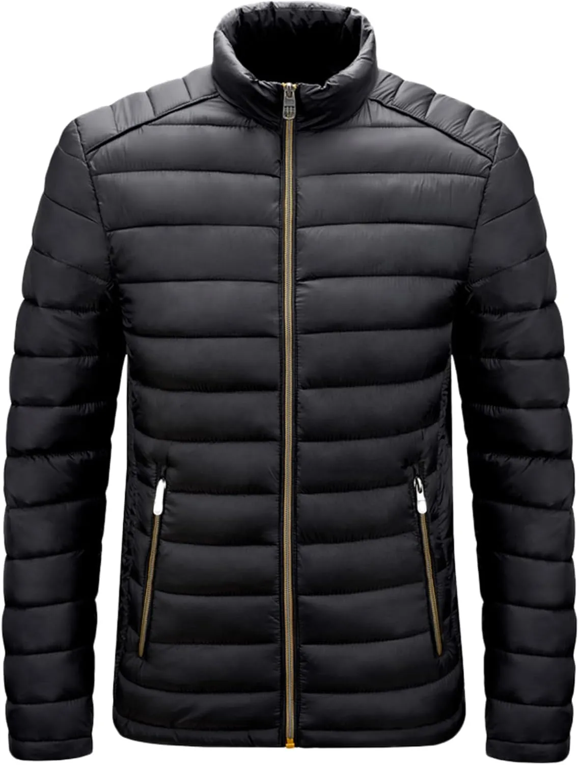 Men's Lightweight Puffer Jacket Men's Plush Autumn&Winter Color Long Solid Jacket Hooded Windproof Insulated Jacket