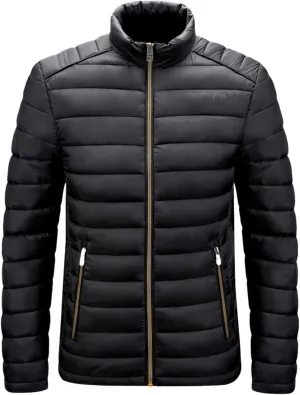 Men's Lightweight Puffer Jacket Men's Plush Autumn&Winter Color Long Solid Jacket Hooded Windproof Insulated Jacket