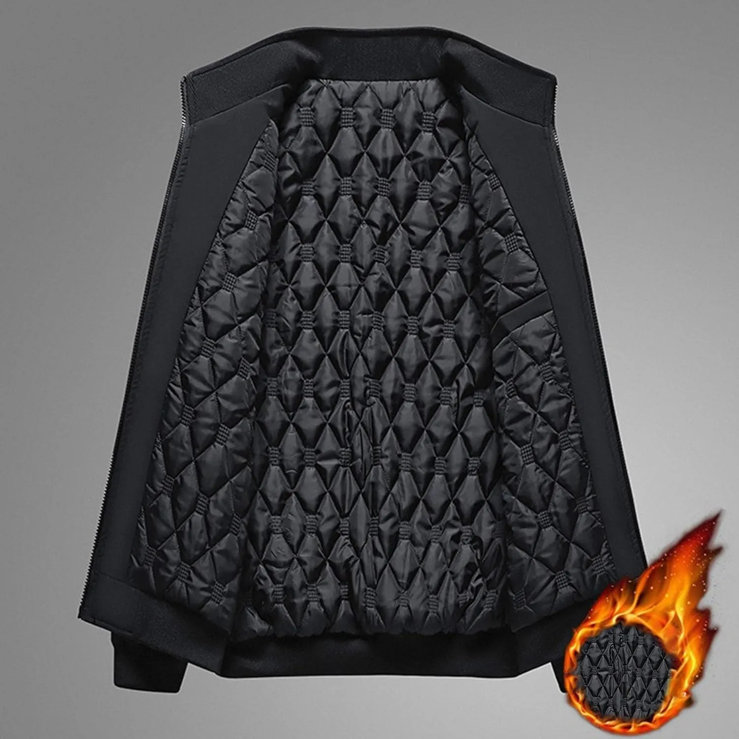 Men's Quilted Lined Bomber Jacket Casual Fall Winter Warm Windbreaker Full Zip Windproof Outwear Padded Coats