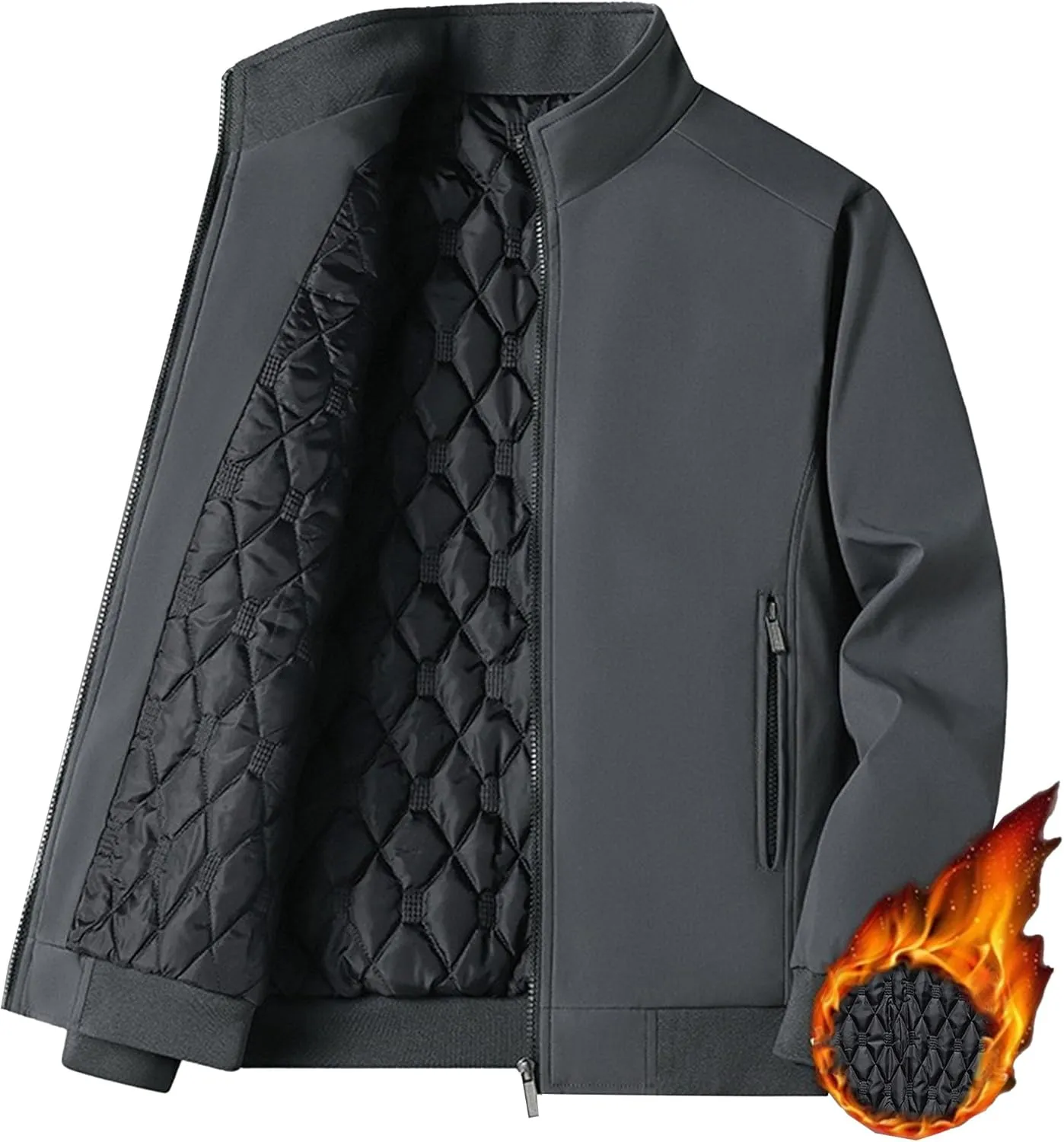 Men's Quilted Lined Bomber Jacket Casual Fall Winter Warm Windbreaker Full Zip Windproof Outwear Padded Coats