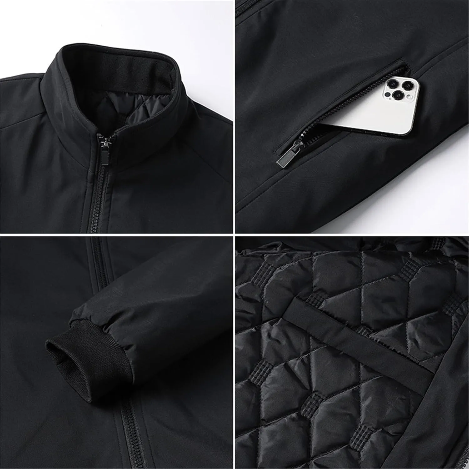 Men's Quilted Lined Bomber Jacket Casual Fall Winter Warm Windbreaker Full Zip Windproof Outwear Padded Coats