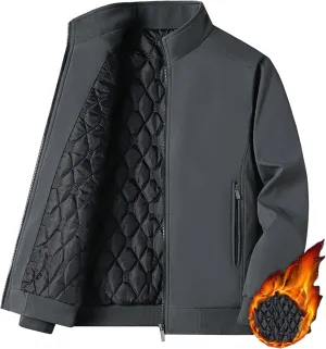 Men's Quilted Lined Bomber Jacket Casual Fall Winter Warm Windbreaker Full Zip Windproof Outwear Padded Coats