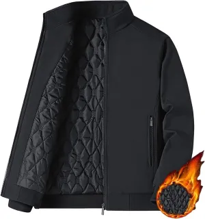Men's Quilted Lined Bomber Jacket Casual Fall Winter Warm Windbreaker Full Zip Windproof Outwear Padded Coats