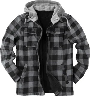 Mens Quilted Lined Shirt Jacket Big and Tall Zip Up Plaid Coat Fuzzy Polar Fleece Tops Thermal Lined Warm Coated Jackets