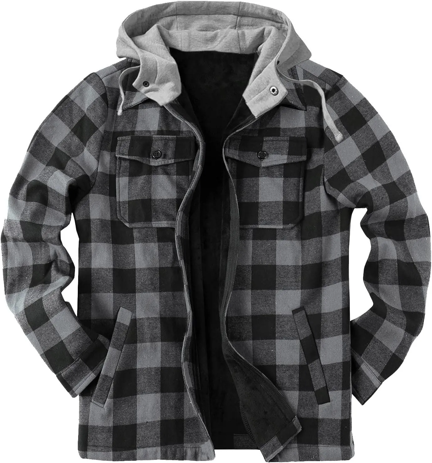 Mens Quilted Lined Shirt Jacket Big and Tall Zip Up Plaid Coat Fuzzy Polar Fleece Tops Thermal Lined Warm Coated Jackets