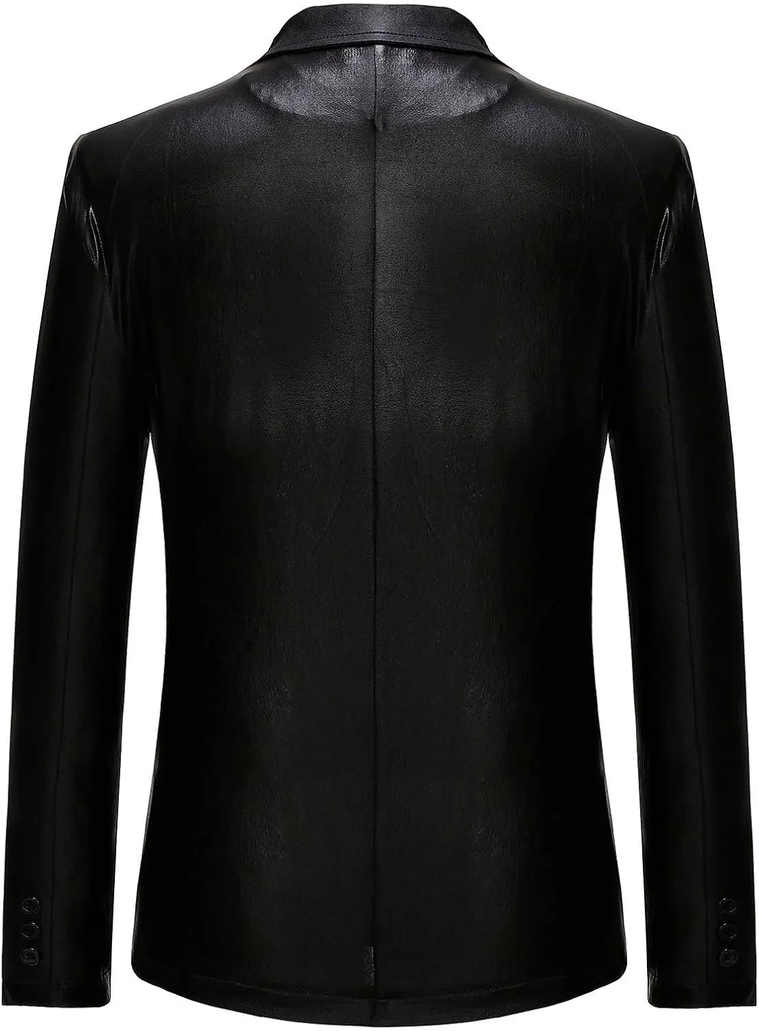 Mens Slim Fit Blazer Jacket PU Leather Formal Dress Suits Two-Button Notched Lapel Casual Suit Jacket Party Clubwear