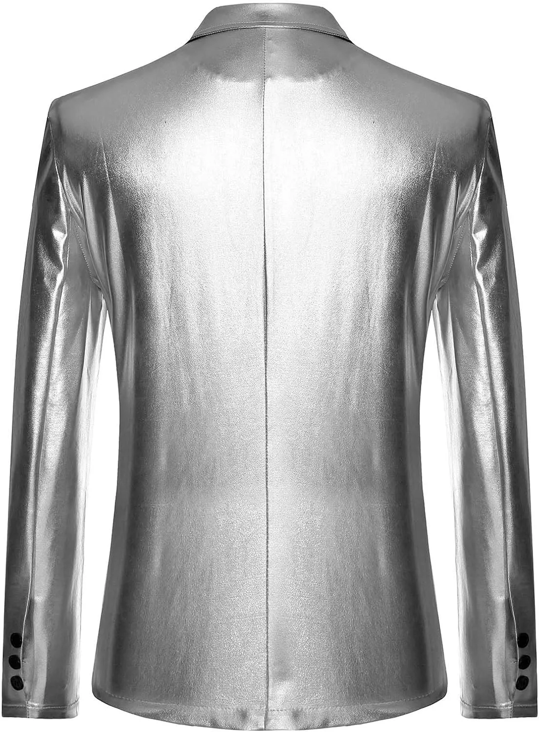 Mens Slim Fit Blazer Jacket PU Leather Formal Dress Suits Two-Button Notched Lapel Casual Suit Jacket Party Clubwear