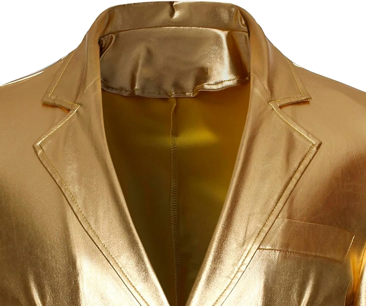 Mens Slim Fit Blazer Jacket PU Leather Formal Dress Suits Two-Button Notched Lapel Casual Suit Jacket Party Clubwear