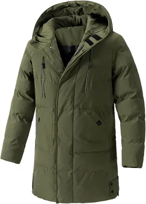 Men's Warm Puffer Jacket Men's Autumn and Winter Simple Comfortable Warm Plus Size Hooded Medium Warm Winter Coats