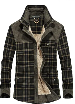 Mens Warm Sherpa Fleece Lined Shirt Jackets Button Down Thermal Plaid Flannel Coats Fall Winter Outwears