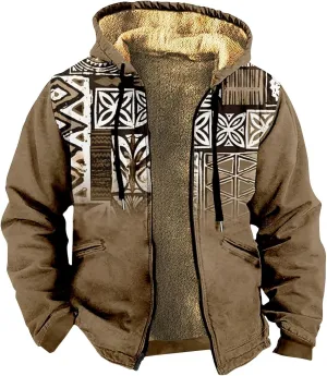 Mens Western Aztec Sweatshirt Long Sleeve Full Zip Lapel Collared Jacket Coat Spring Fall Winter Warm Hoodies Sweater