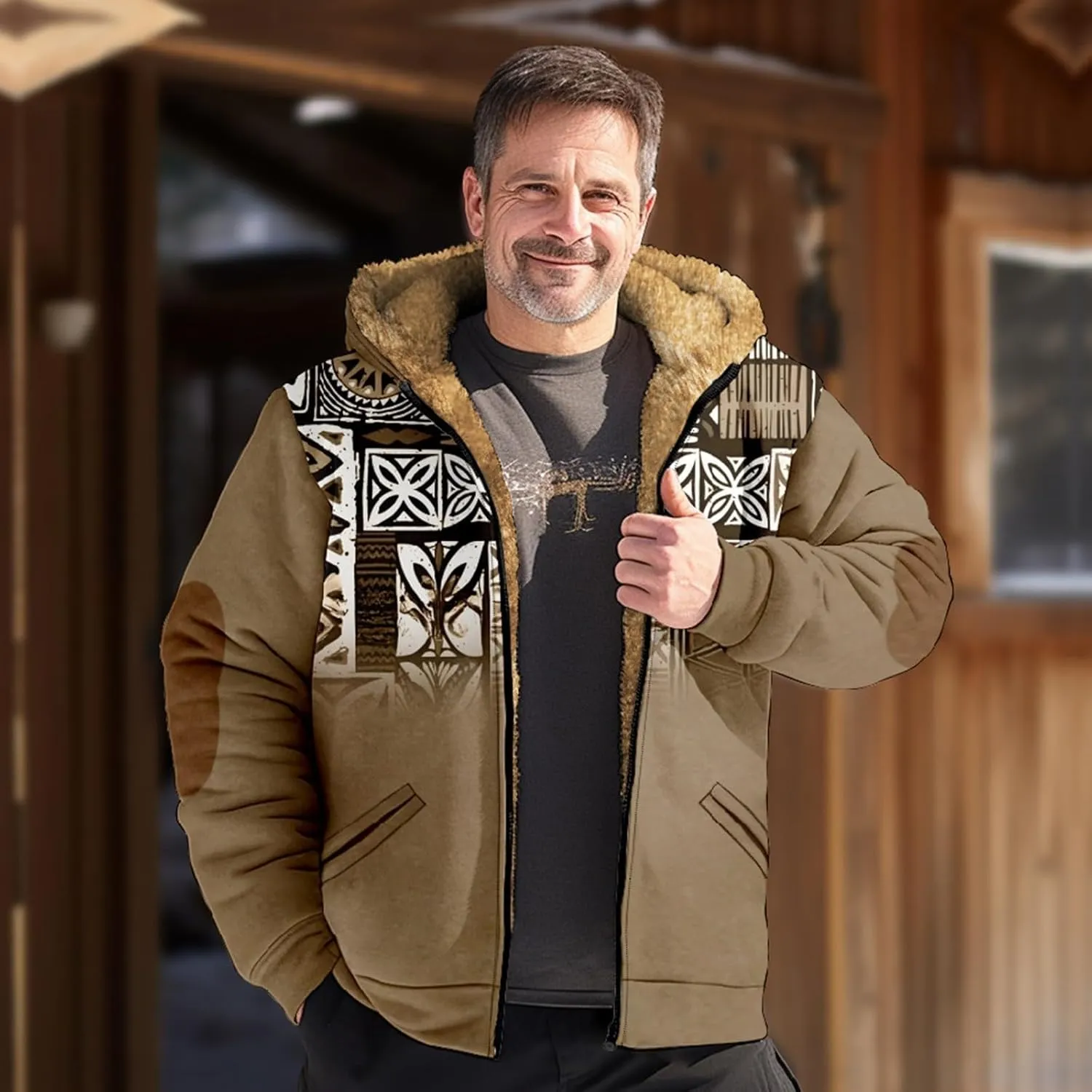 Mens Western Aztec Sweatshirt Long Sleeve Full Zip Lapel Collared Jacket Coat Spring Fall Winter Warm Hoodies Sweater