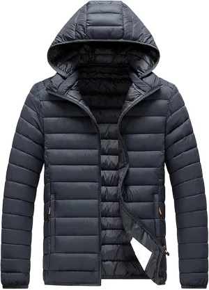 Men's Winter Down Coat Thicken Warm Hooded Puffer Jacket Lightweight Windproof Padded Coats Outerwear