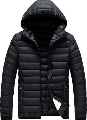 Men's Winter Down Coat Thicken Warm Hooded Puffer Jacket Lightweight Windproof Padded Coats Outerwear