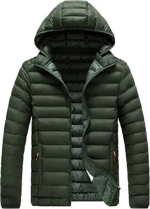 Men's Winter Down Coat Thicken Warm Hooded Puffer Jacket Lightweight Windproof Padded Coats Outerwear