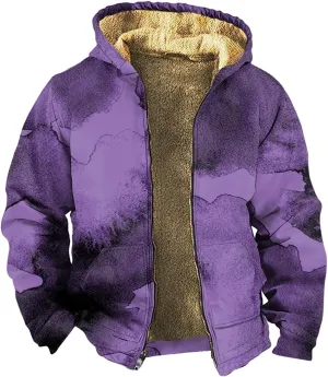 Mens Winter Jacket For Hoodies Vintage Casual Long Sleeve Graphic Thickened Fashion Padded Coats