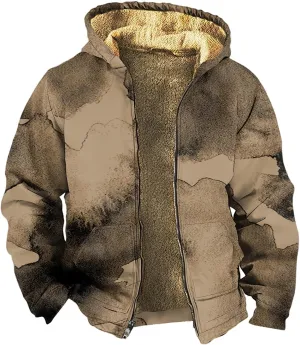 Mens Winter Jacket For Hoodies Vintage Casual Long Sleeve Graphic Thickened Fashion Padded Coats