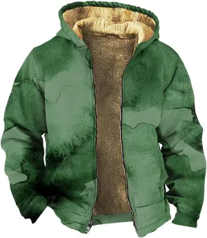 Mens Winter Jacket For Hoodies Vintage Casual Long Sleeve Graphic Thickened Fashion Padded Coats