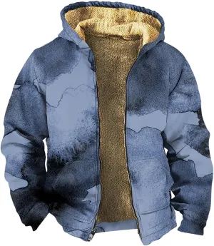 Mens Winter Jacket For Hoodies Vintage Casual Long Sleeve Graphic Thickened Fashion Padded Coats