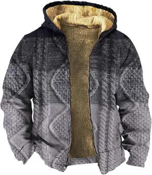 Mens Winter Jacket For Hoodies Vintage Casual Long Sleeve Graphic Thickened Fashion Padded Coats