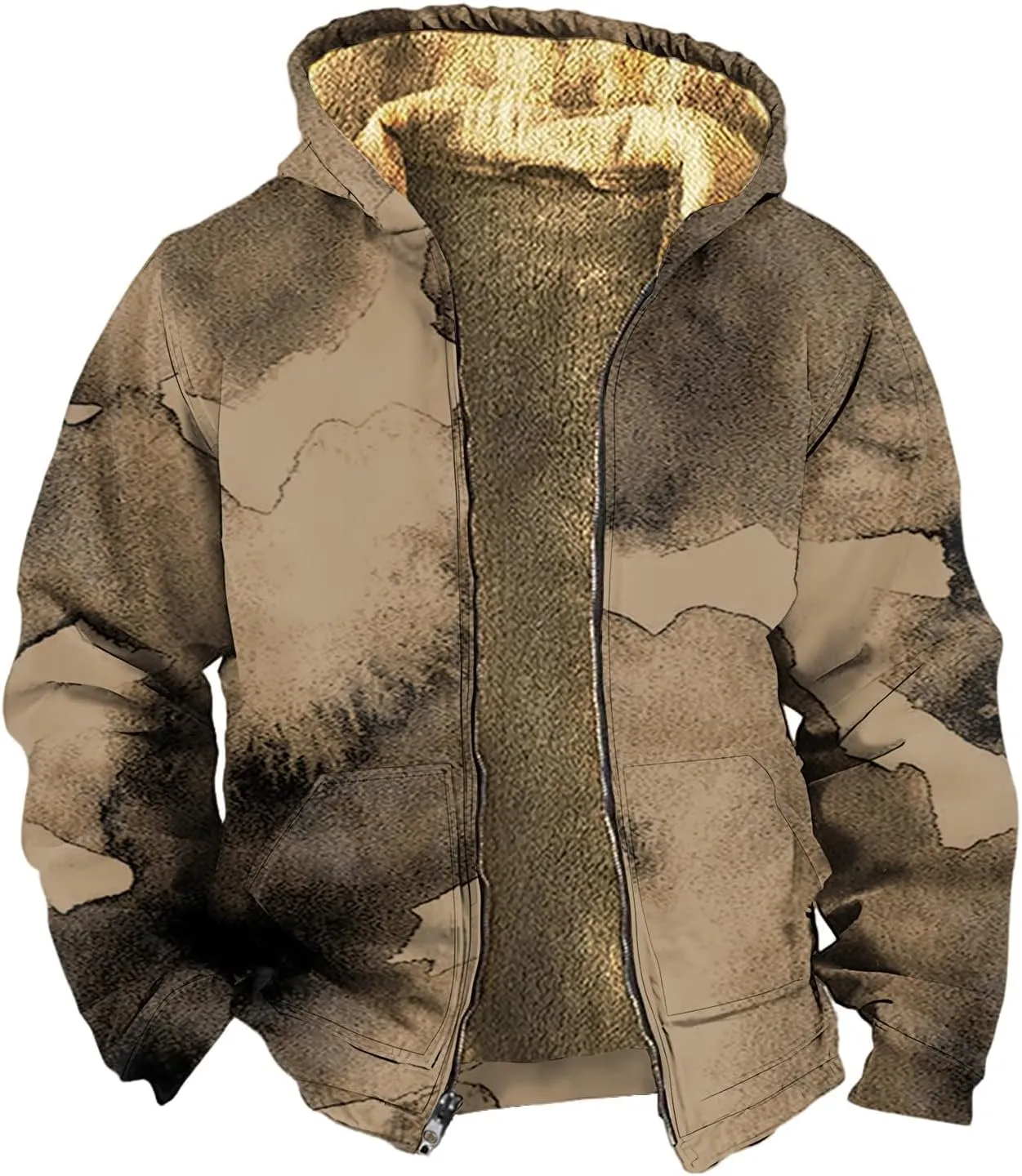 Mens Winter Jacket For Hoodies Vintage Casual Long Sleeve Graphic Thickened Fashion Padded Coats