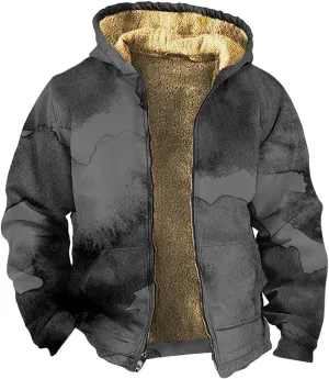 Mens Winter Jacket For Hoodies Vintage Casual Long Sleeve Graphic Thickened Fashion Padded Coats
